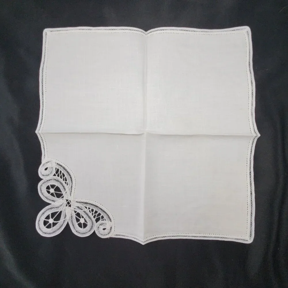 VTG New White Belgium Battenberg Lace Linen Napkins 12